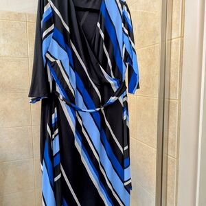 INC Elegant Blue Striped Wrap Dress